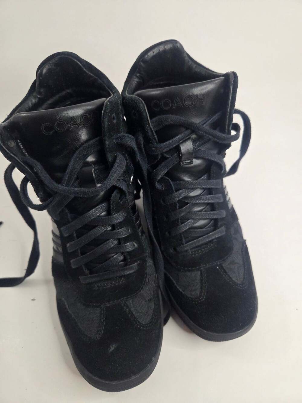 Authentic Coach Alara Black Signature Jacquard Suede Hidden Wedge Sneakers 7M